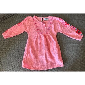 Long-Sleeve‎ Double-Weave Embroidered Swing Dress for Girls XS